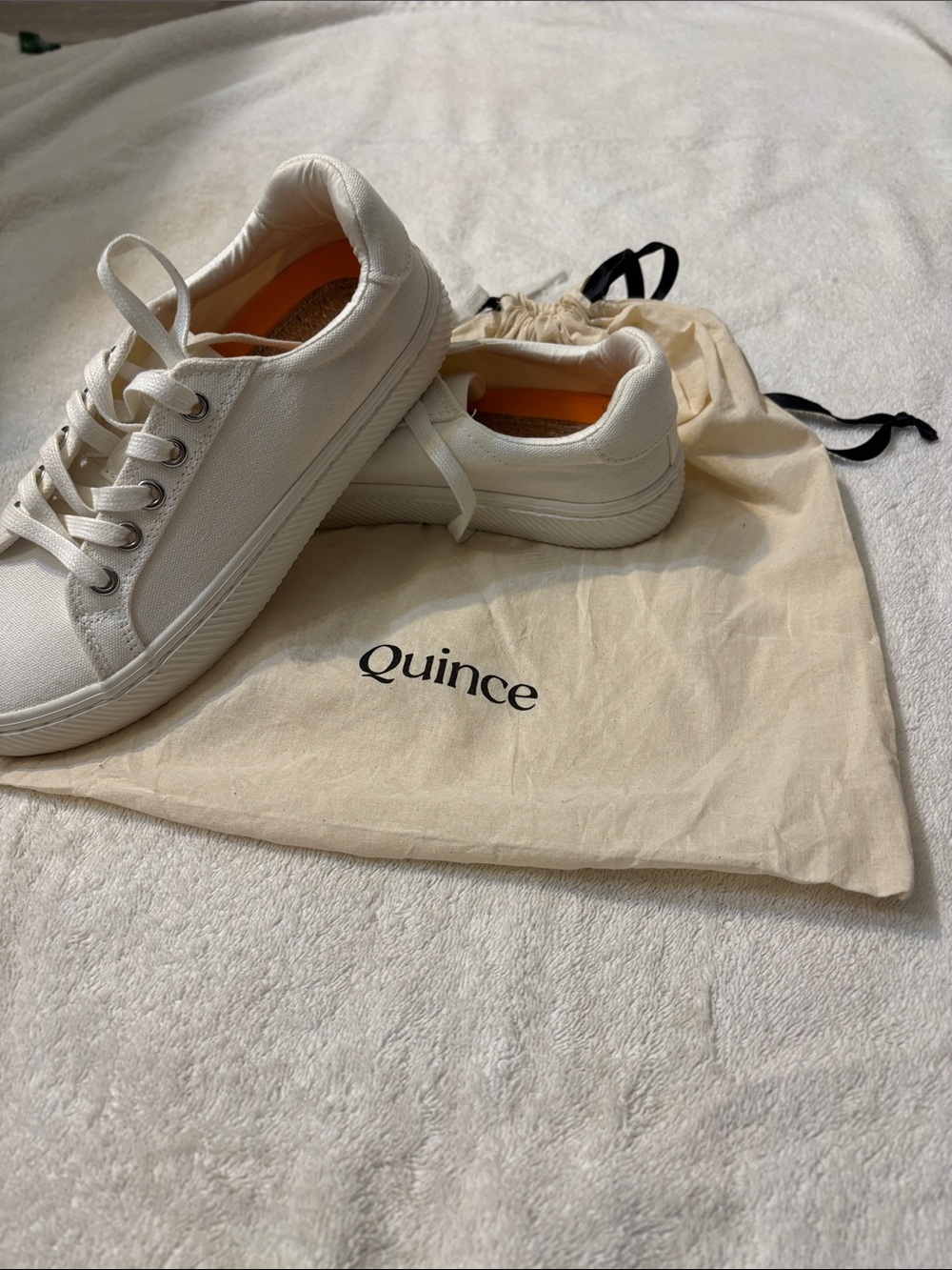 Quince Cream Canvas Low-Top Sneakers with Orange Insole